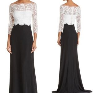 NWT tadashi shoji lace top gown black ivory